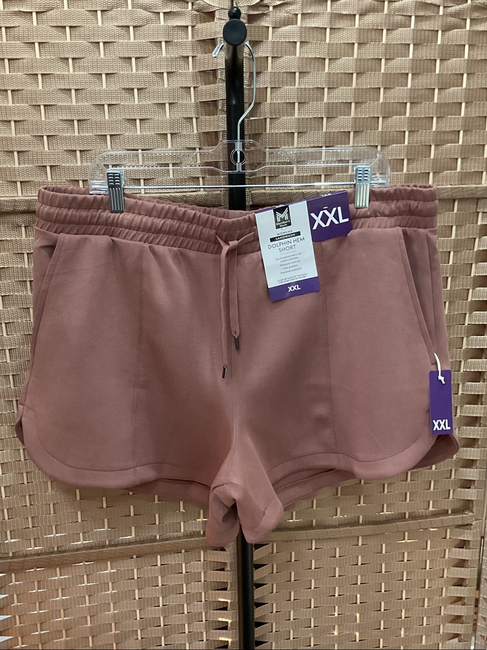 Dolphin Hem Athletic Sandwash Shorts in Mauve - XXL